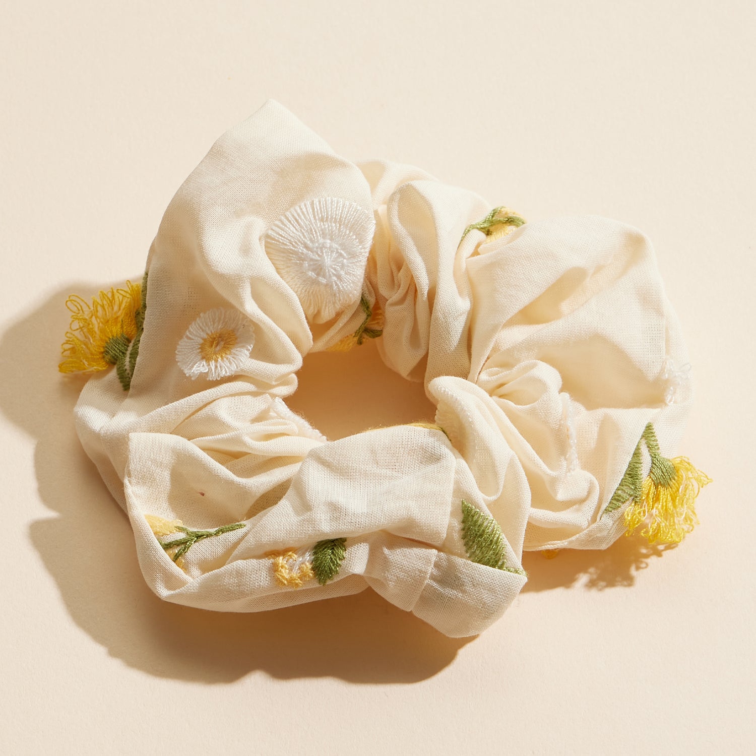 Delicate Floral Embroidered Hair Scrunchie