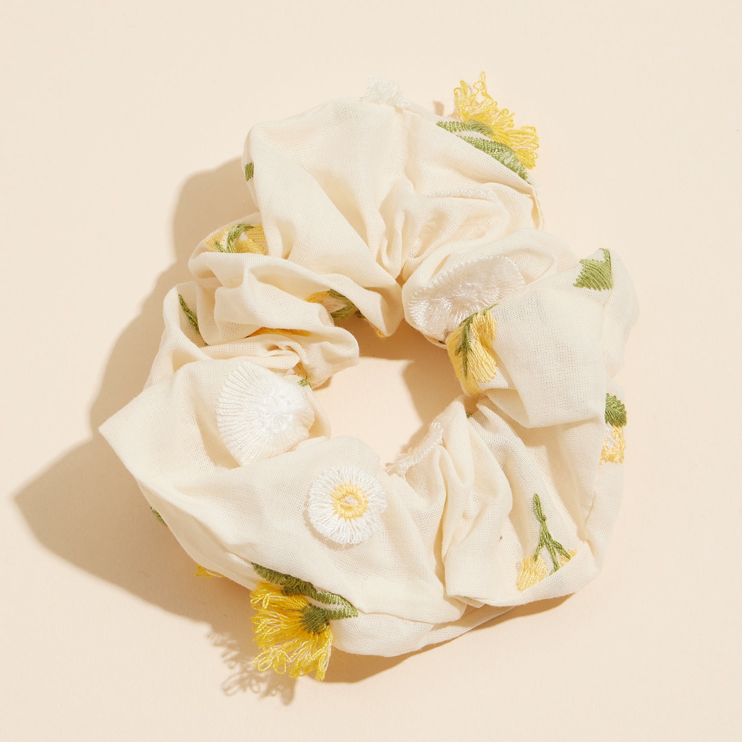 Delicate Floral Embroidered Hair Scrunchie