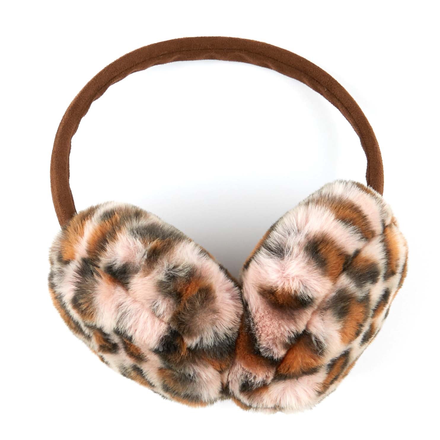 Faux Fur Leopard Print Earmuffs – Adjustable Cozy Winter Ear Warmers (One Size)