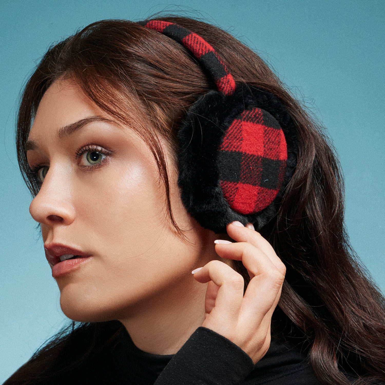 Plaid Pattern Earmuffs with Faux Fur Trim – Cozy Winter Ear Warmers