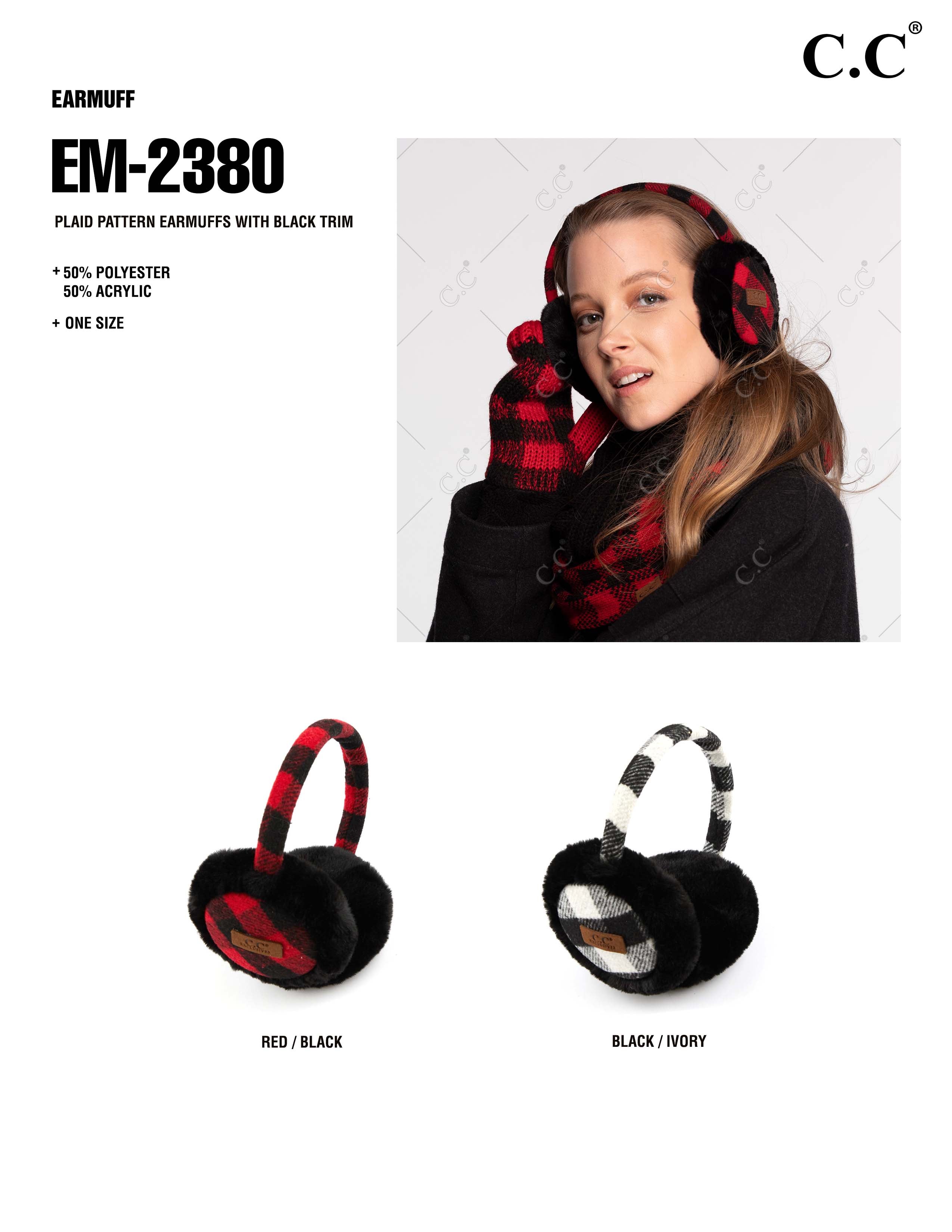 Plaid Pattern Earmuffs with Faux Fur Trim – Cozy Winter Ear Warmers
