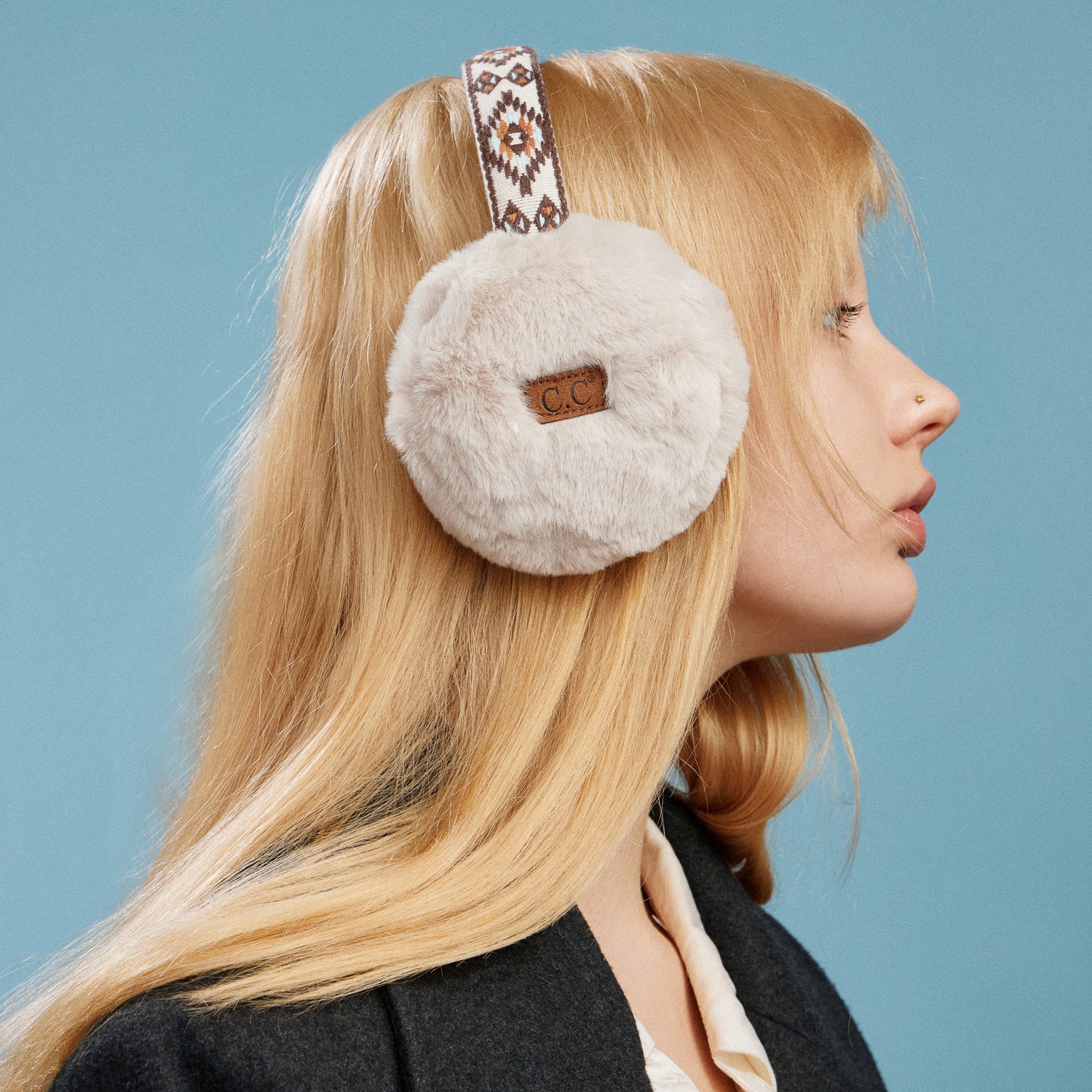 Aztec Faux Fur Earmuffs with Adjustable Band