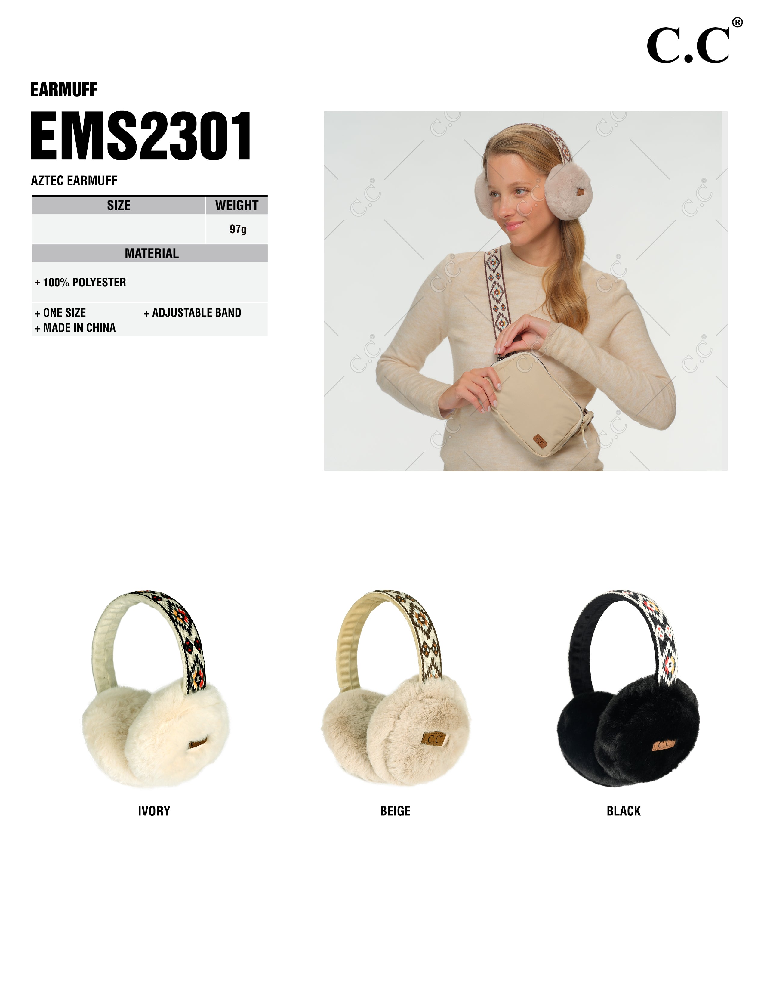 Aztec Faux Fur Earmuffs with Adjustable Band