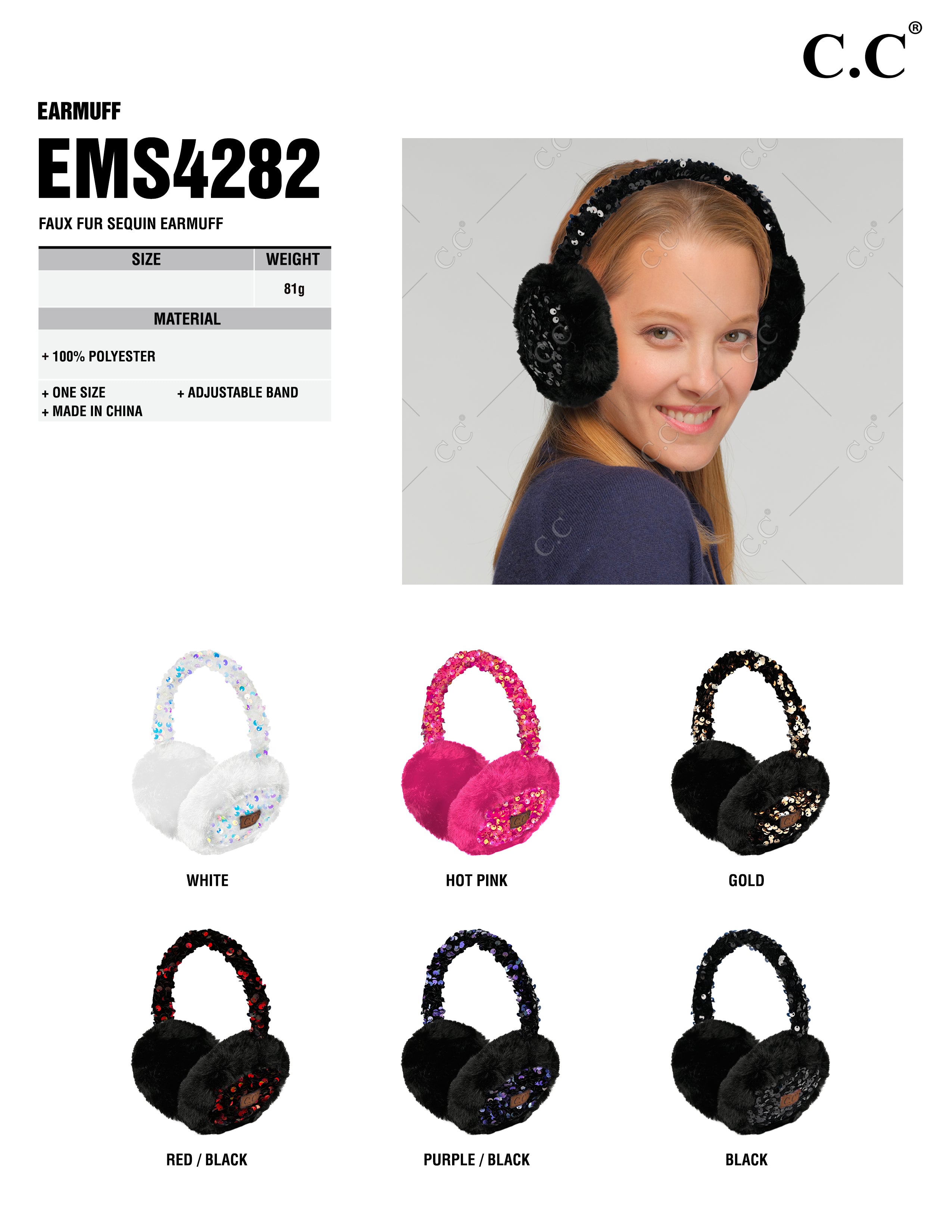 Faux Fur Sequin Earmuffs – Adjustable Winter Ear Warmers for Women