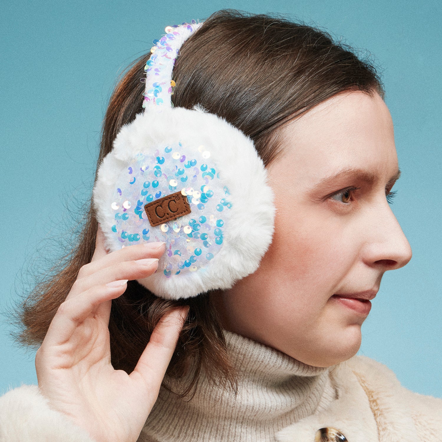Faux Fur Sequin Earmuffs – Adjustable Winter Ear Warmers for Women