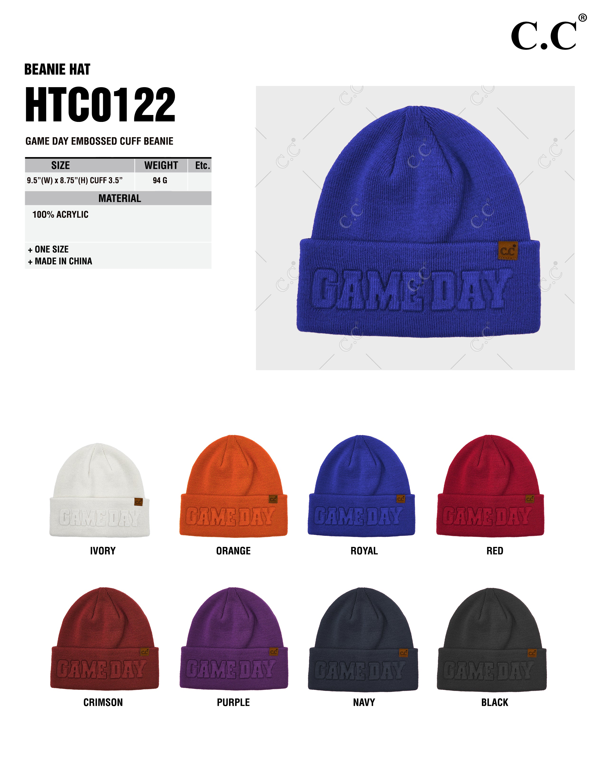Game Day Embossed Cuff Beanie –  Soft Knit Winter Hat