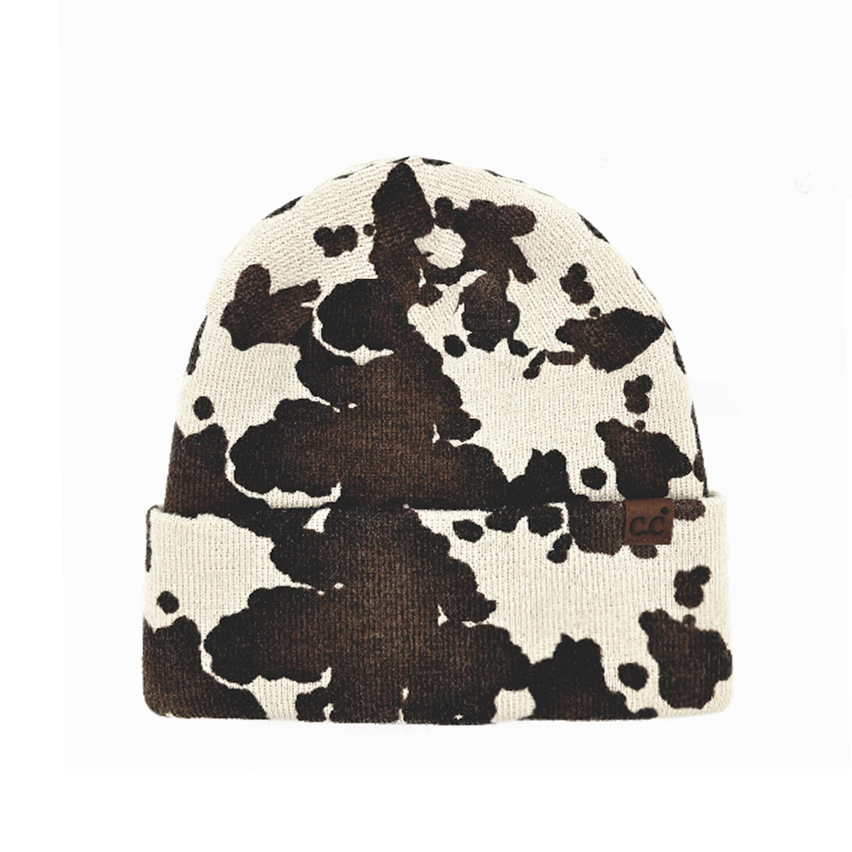 Cow Pattern Knit Beanie – Cuffed Beanie Hat | Unisex Winter Headwear