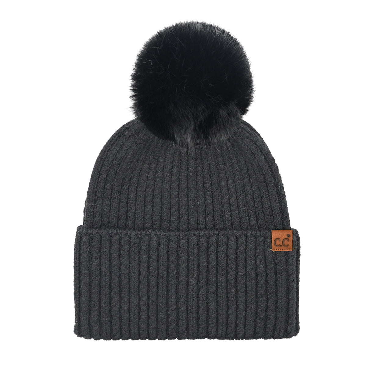 Cable Knit Pom Beanie – Ribbed Cuff Beanie with Pom