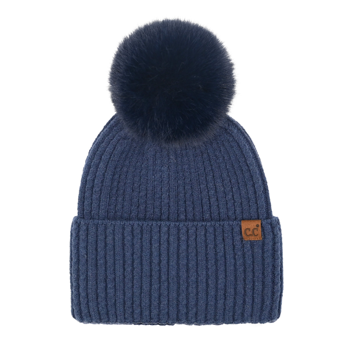 Cable Knit Pom Beanie – Ribbed Cuff Beanie with Pom