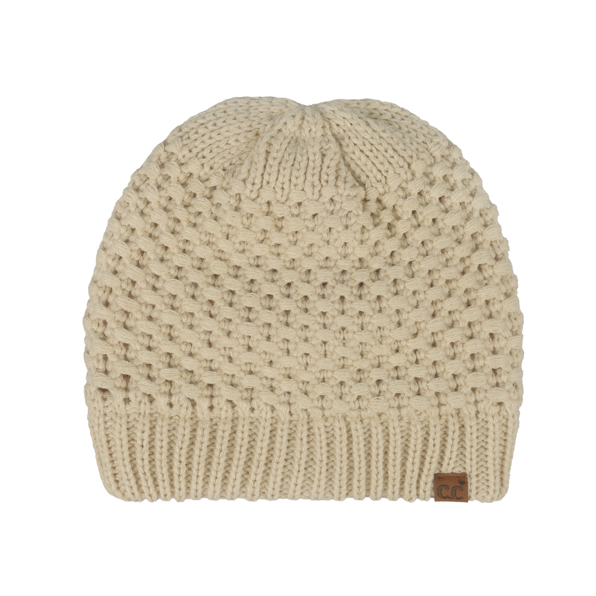 Cross Cell Stitch Knit Beanie with Satin Lining