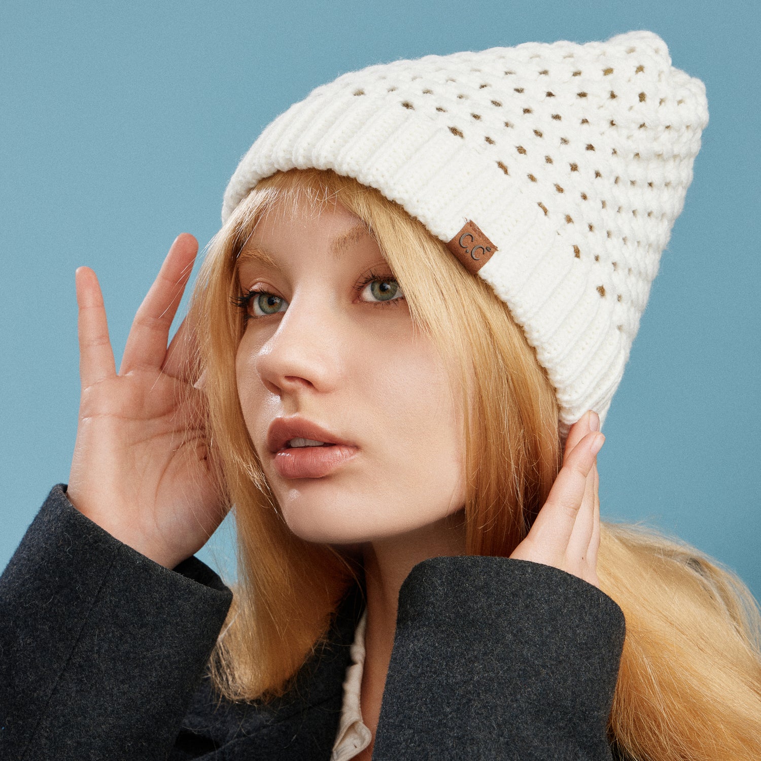 Cross Cell Stitch Knit Beanie with Satin Lining
