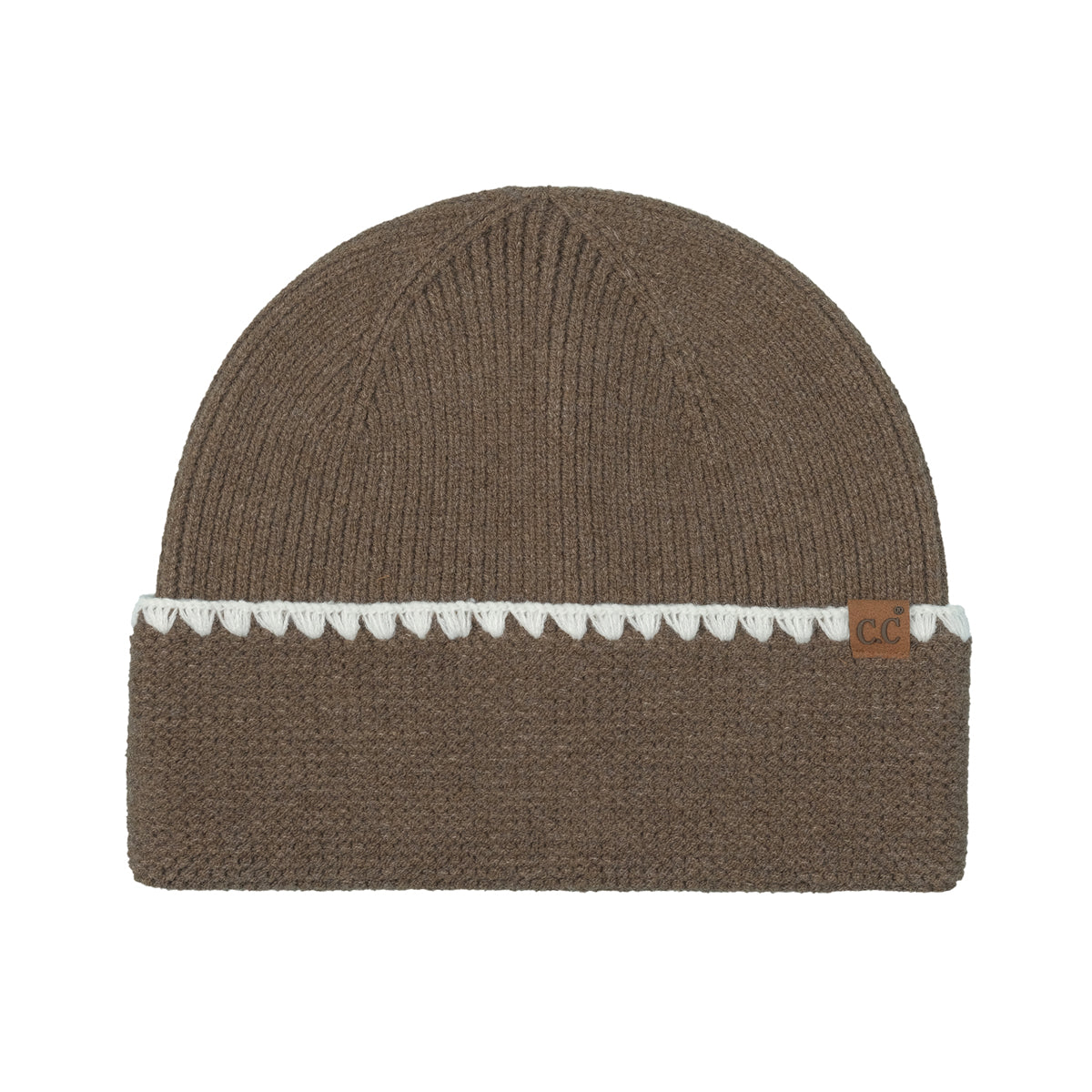 Stitch Cuff Knit Beanie Hat – Contrast Scallop Stitch Detail