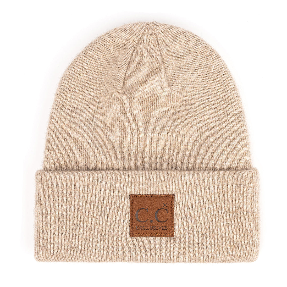 Heather Classic Knit Beanie with C.C Suede Patch