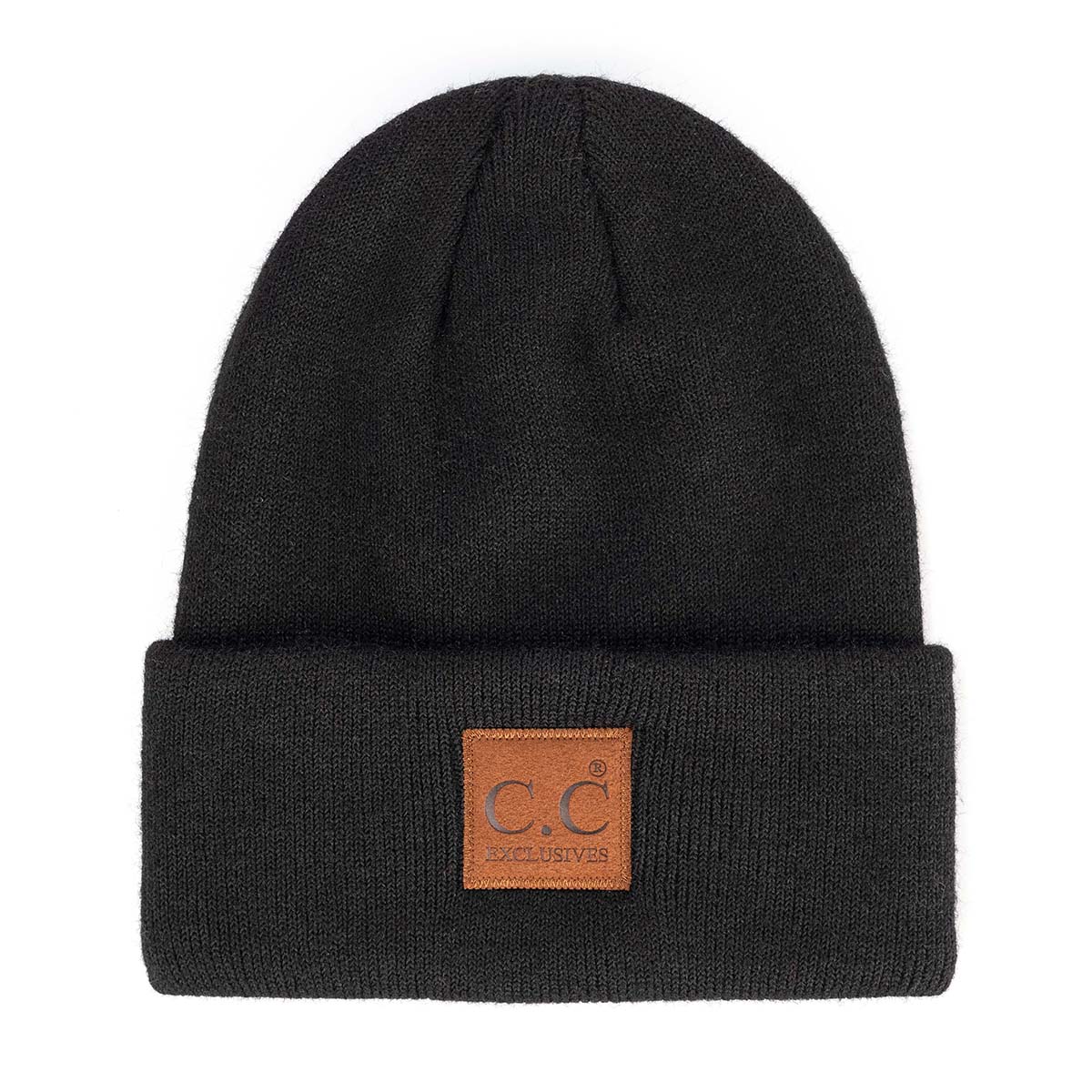 Heather Classic Knit Beanie with C.C Suede Patch