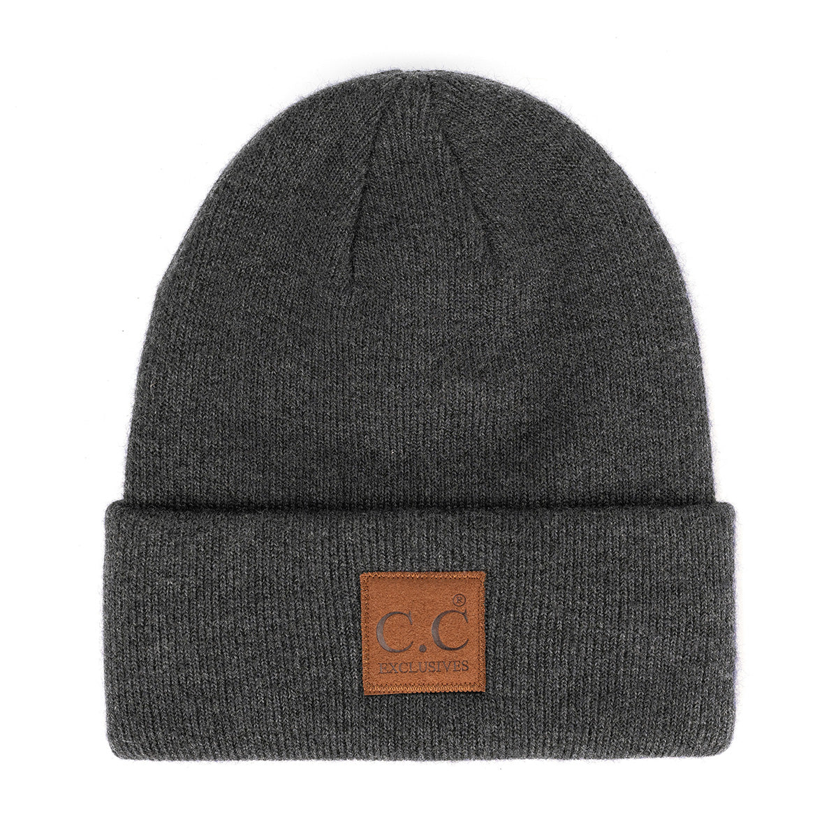 Heather Classic Knit Beanie with C.C Suede Patch