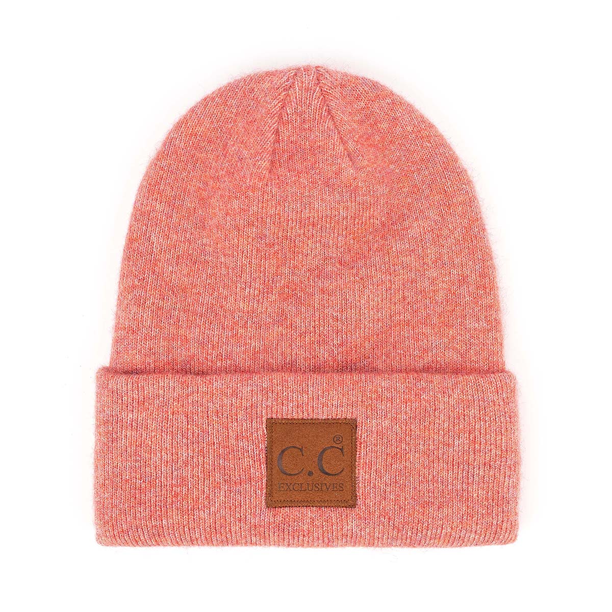 Heather Classic Knit Beanie with C.C Suede Patch