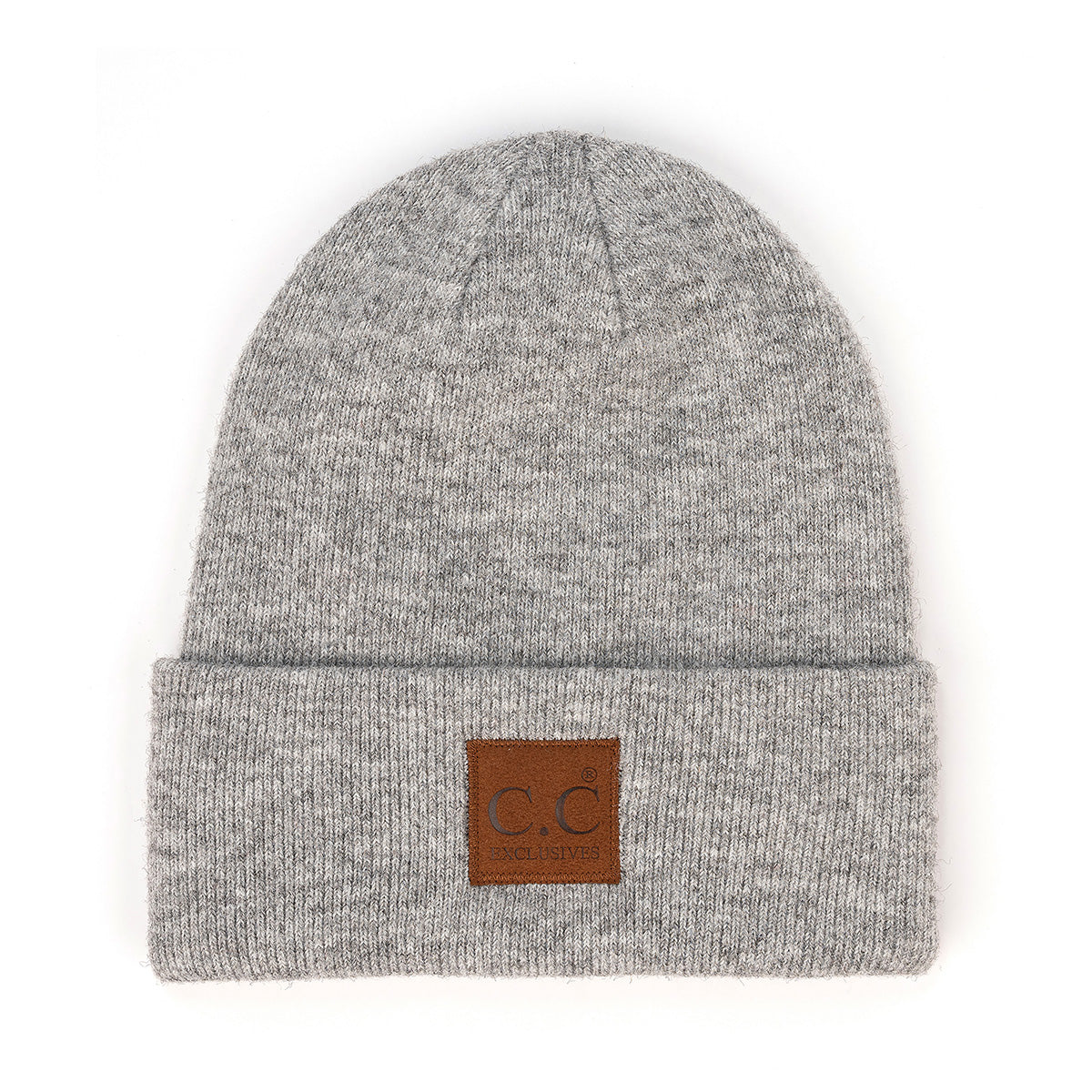Heather Classic Knit Beanie with C.C Suede Patch