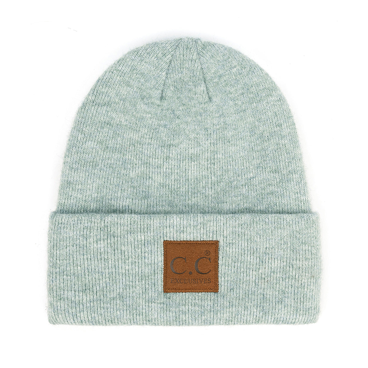 Heather Classic Knit Beanie with C.C Suede Patch