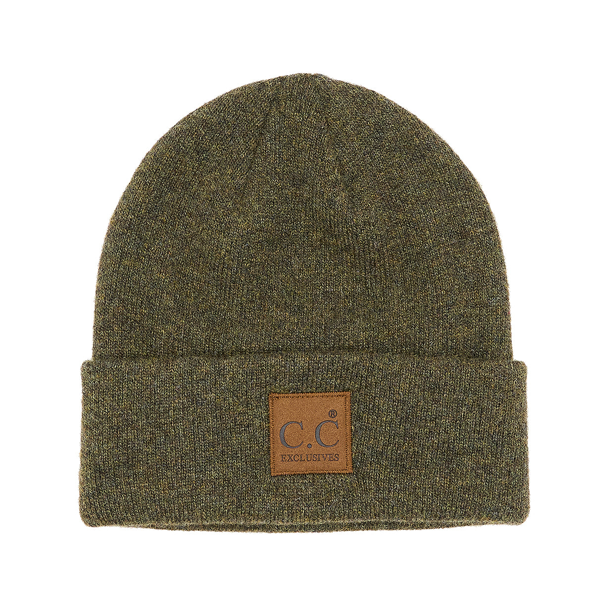 Heather Classic Knit Beanie with C.C Suede Patch