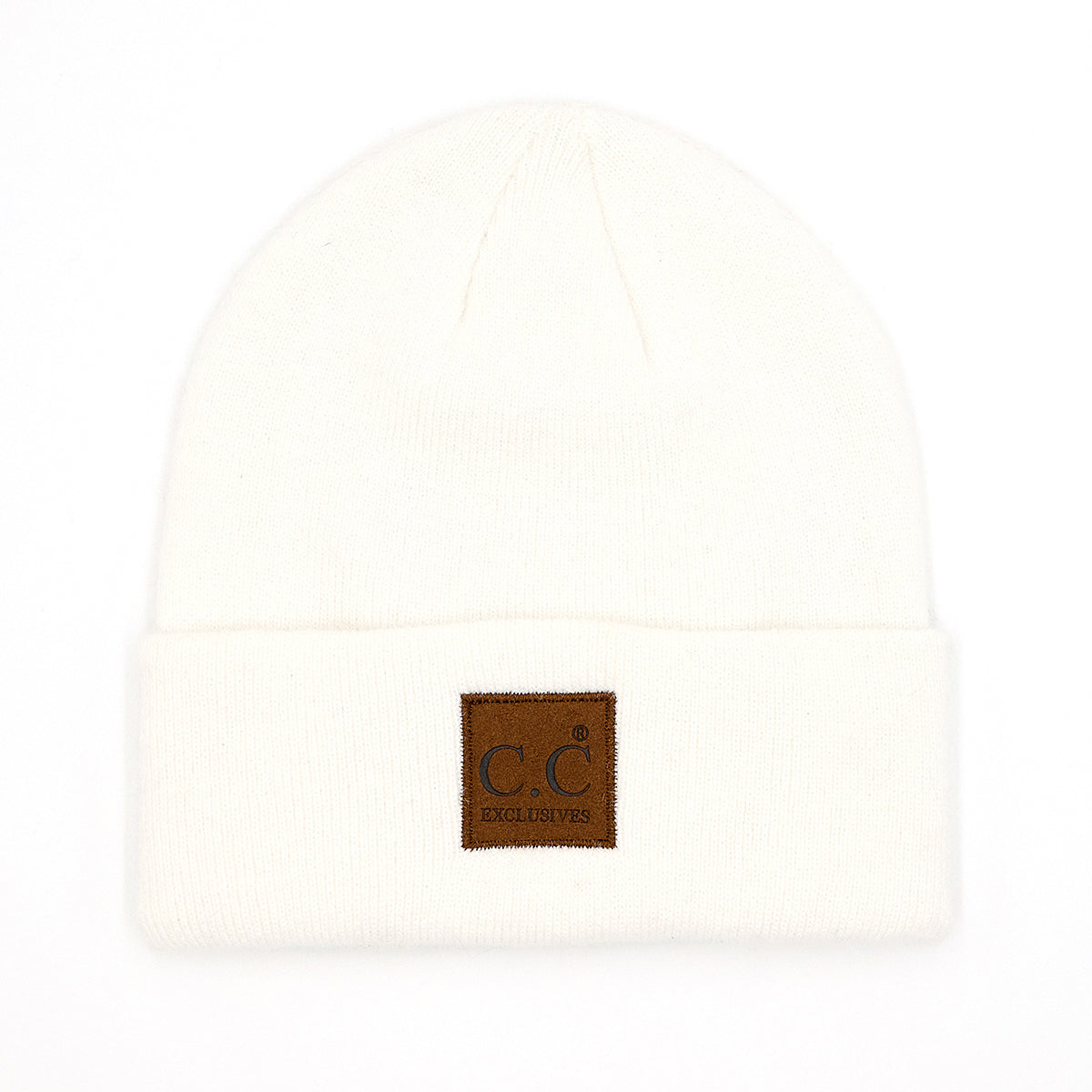 Heather Classic Knit Beanie with C.C Suede Patch