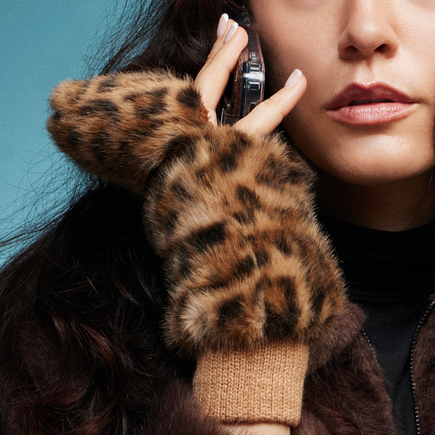 Leopard Faux Fur Convertible Mitten Gloves