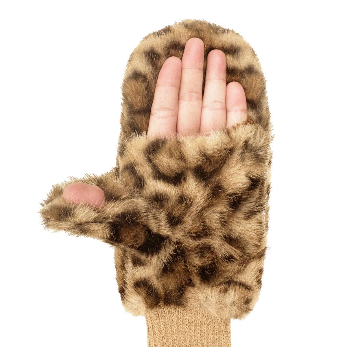 Leopard Faux Fur Convertible Mitten Gloves