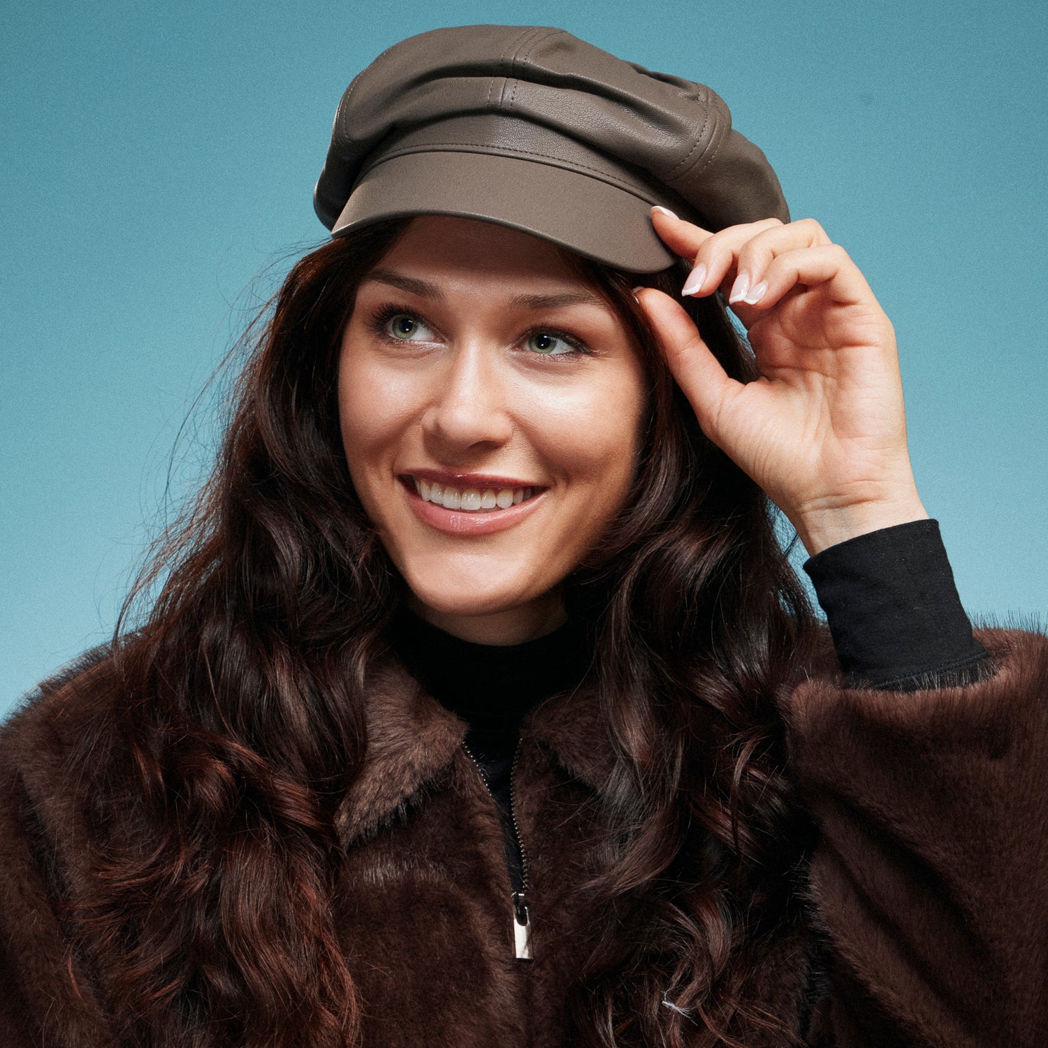Faux Leather Newsboy Cap