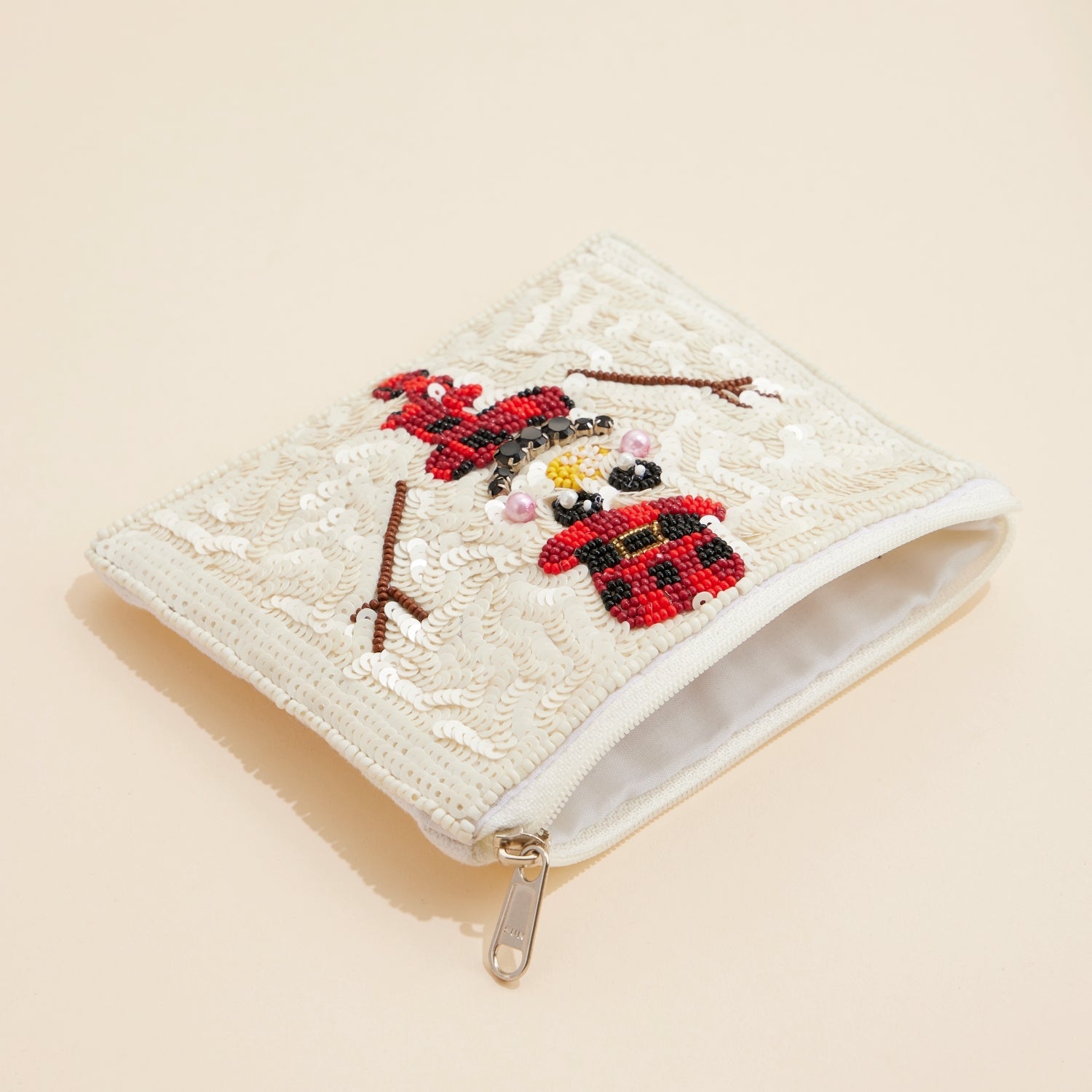 Christmas Snowman Seed Beaded Coin Pouch