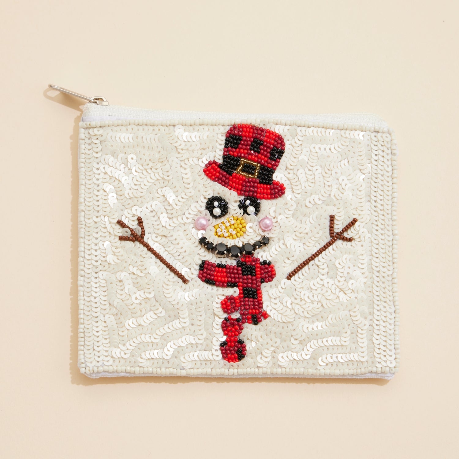 Christmas Snowman Seed Beaded Coin Pouch