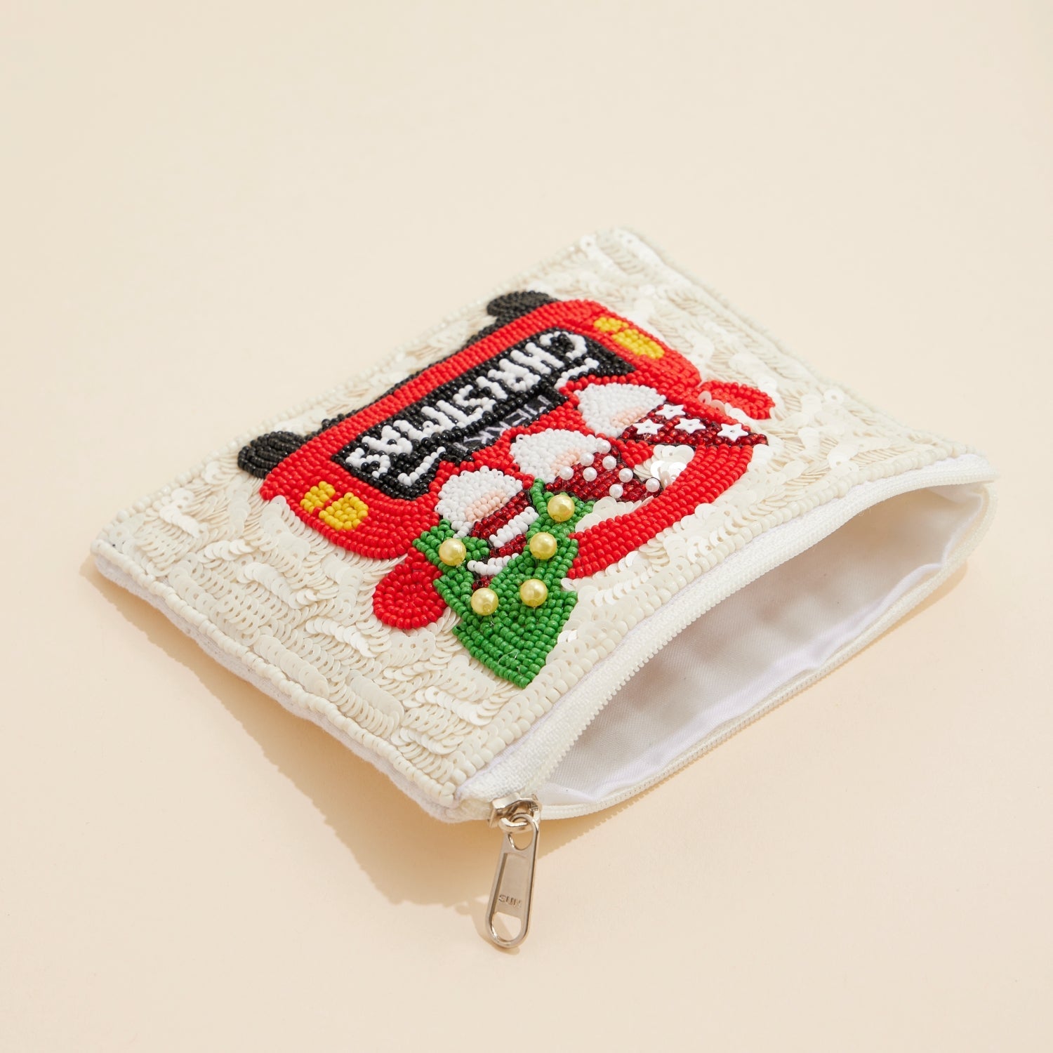 Christmas Truck with Tree & Elves Seed Beaded Coin Pouch