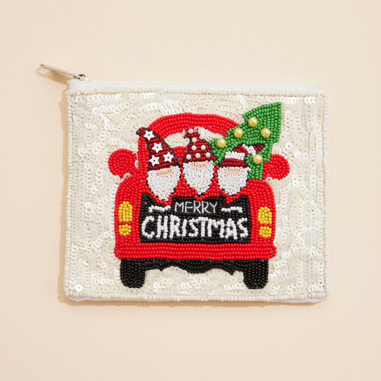 Christmas Truck with Tree & Elves Seed Beaded Coin Pouch
