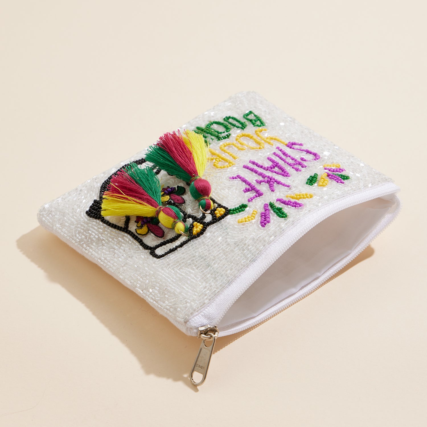Beaded Mardi Gras Pouch with "Shake Your Bootie" Tassel Design