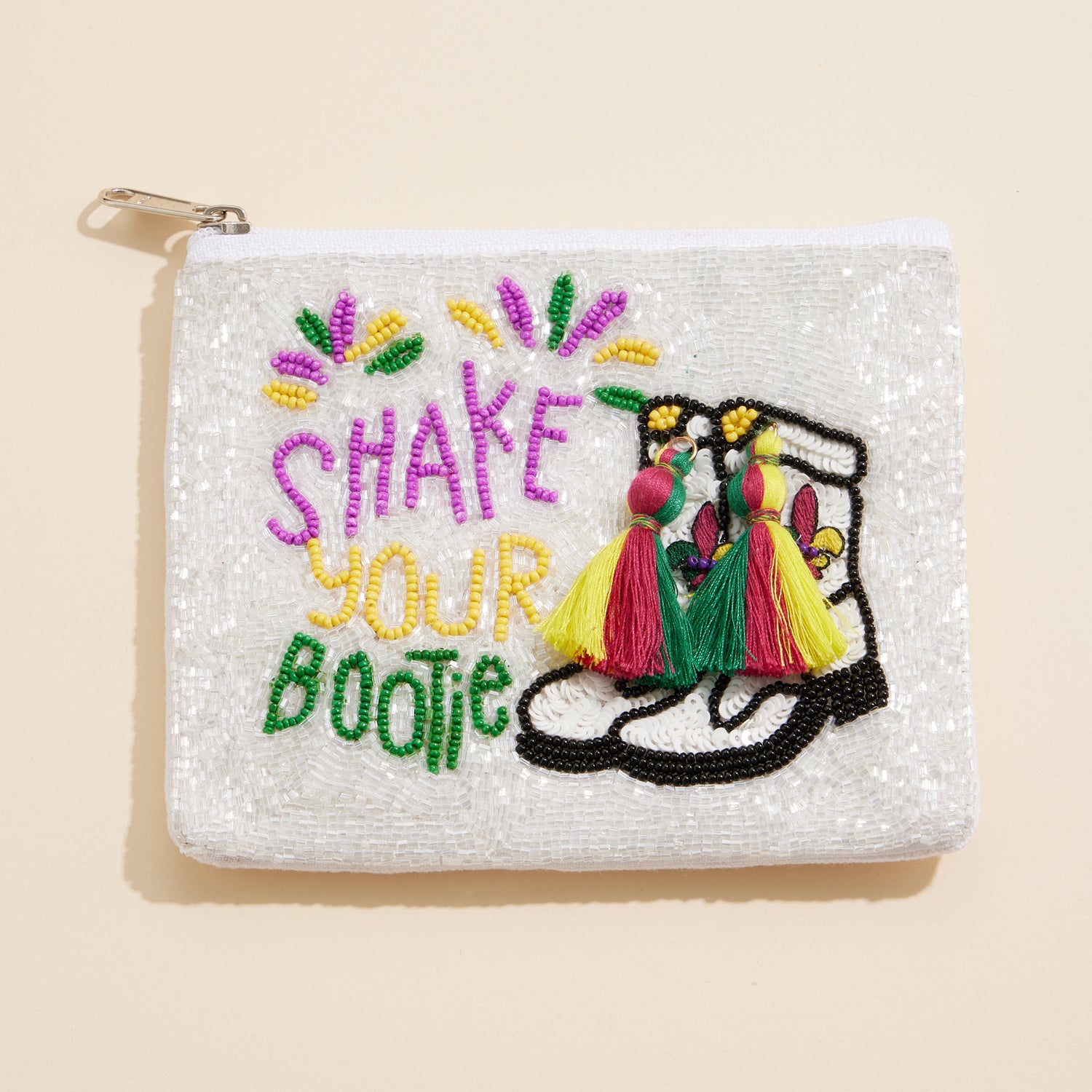 Beaded Mardi Gras Pouch with "Shake Your Bootie" Tassel Design