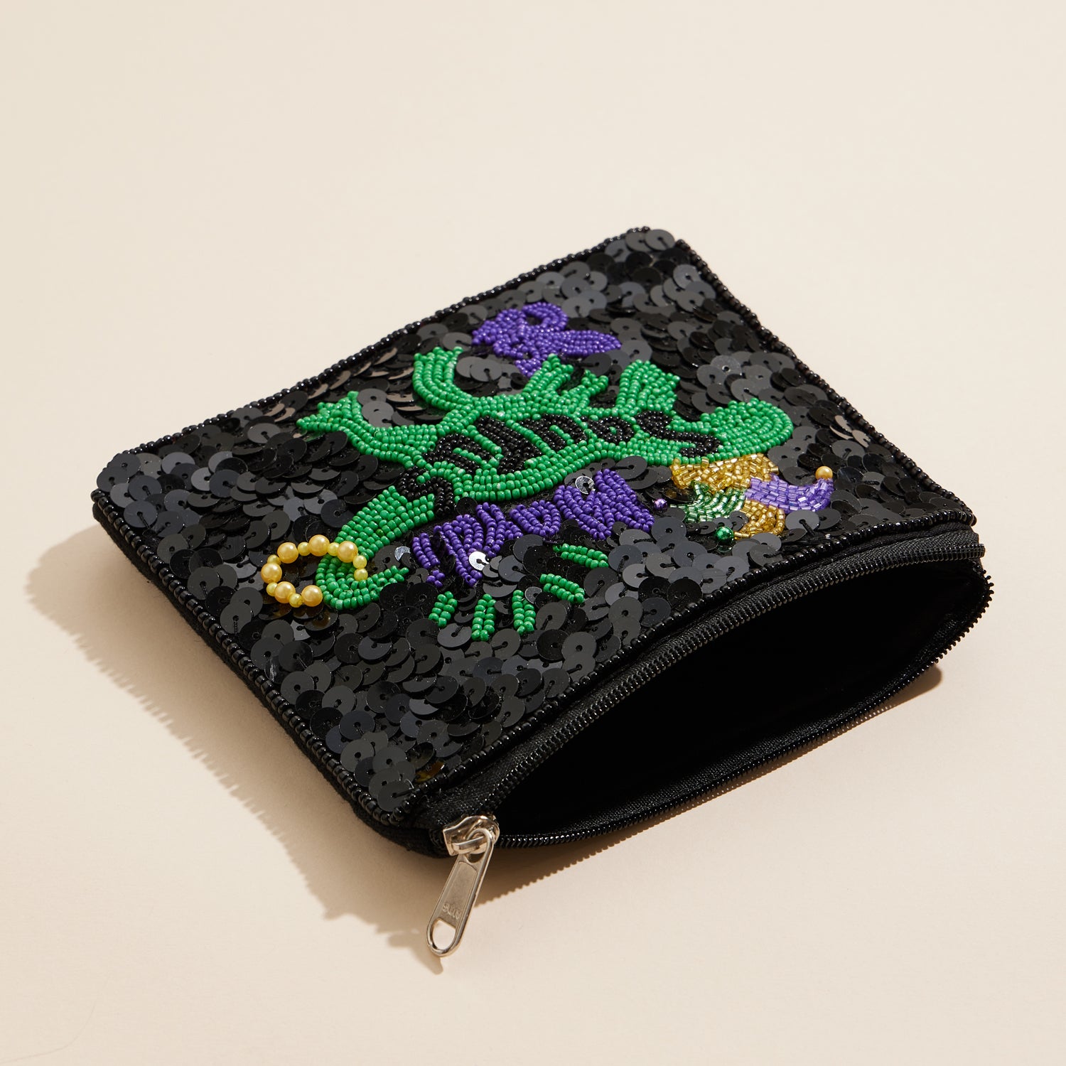 Beaded Sequin Mardi Gras "Mardi-Saurus" Pouch