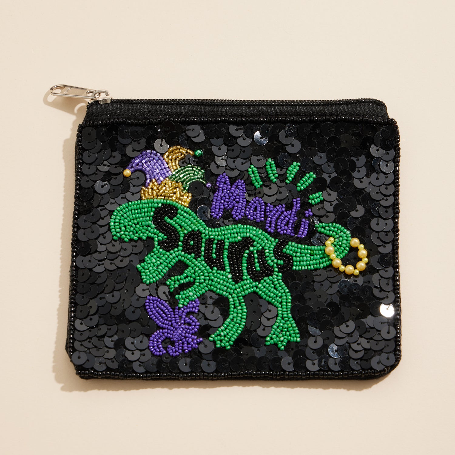 Beaded Sequin Mardi Gras "Mardi-Saurus" Pouch