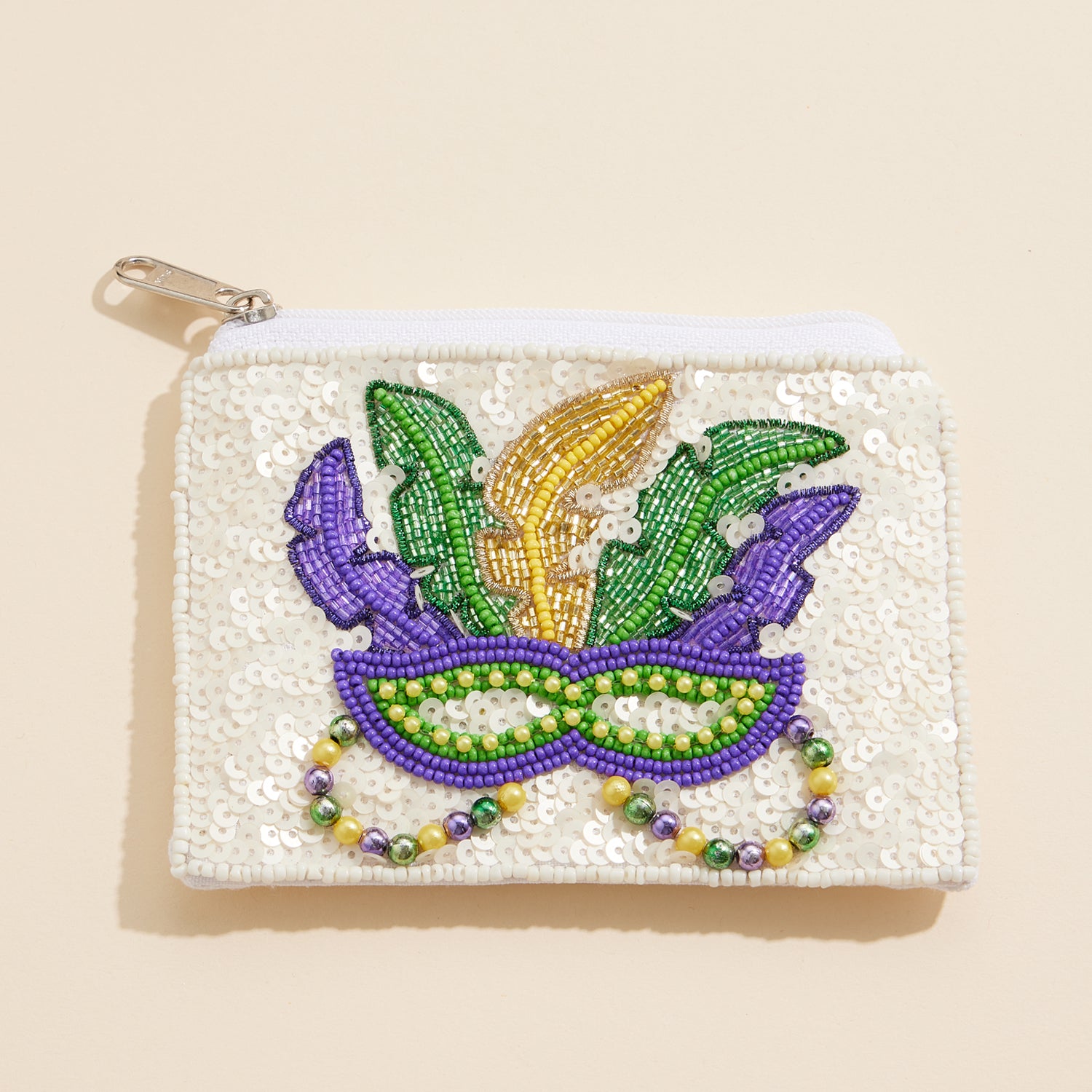 Beaded Mask Sequin Pouch – Mardi Gras Accessory