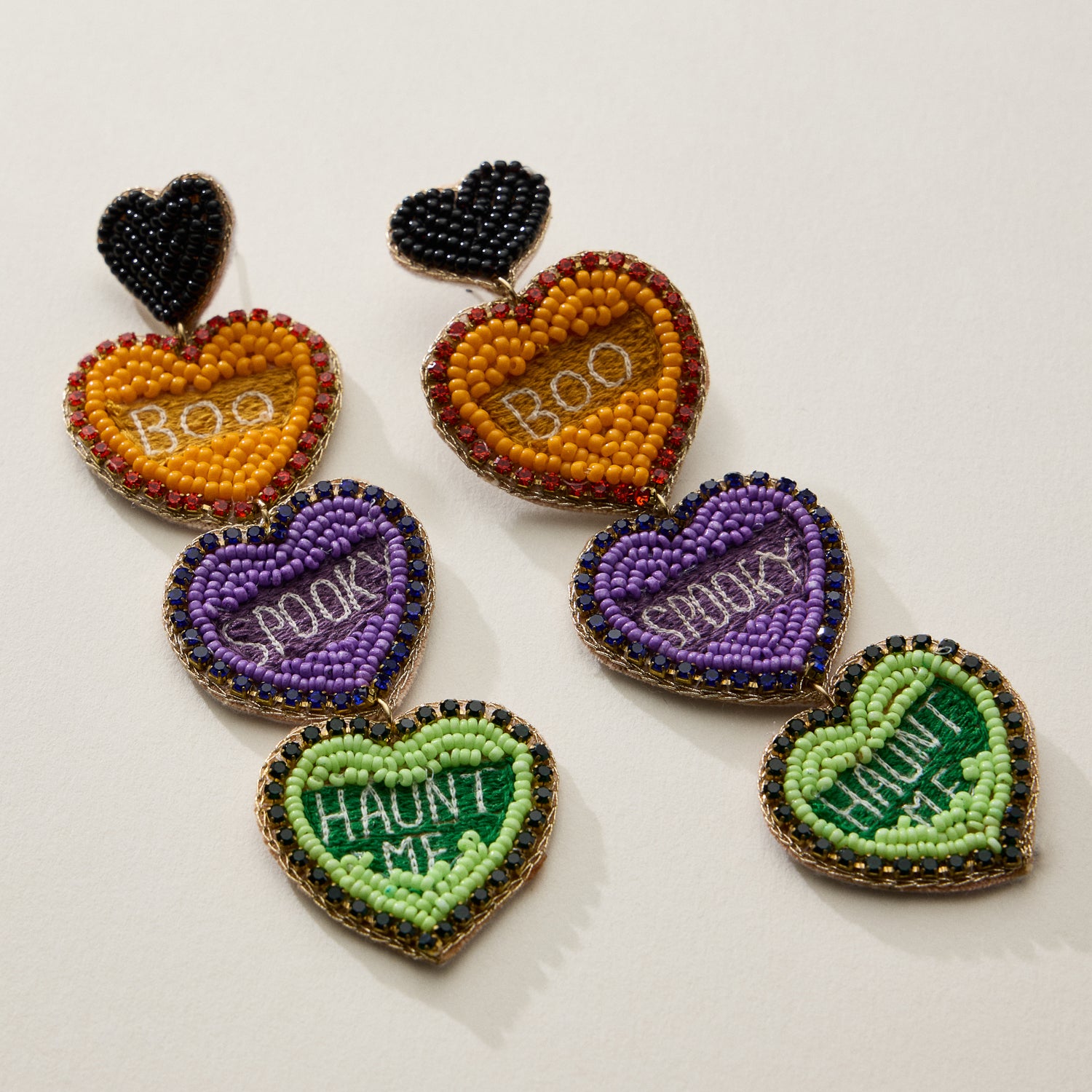 Halloween Heart Drop Earrings with Beaded Words