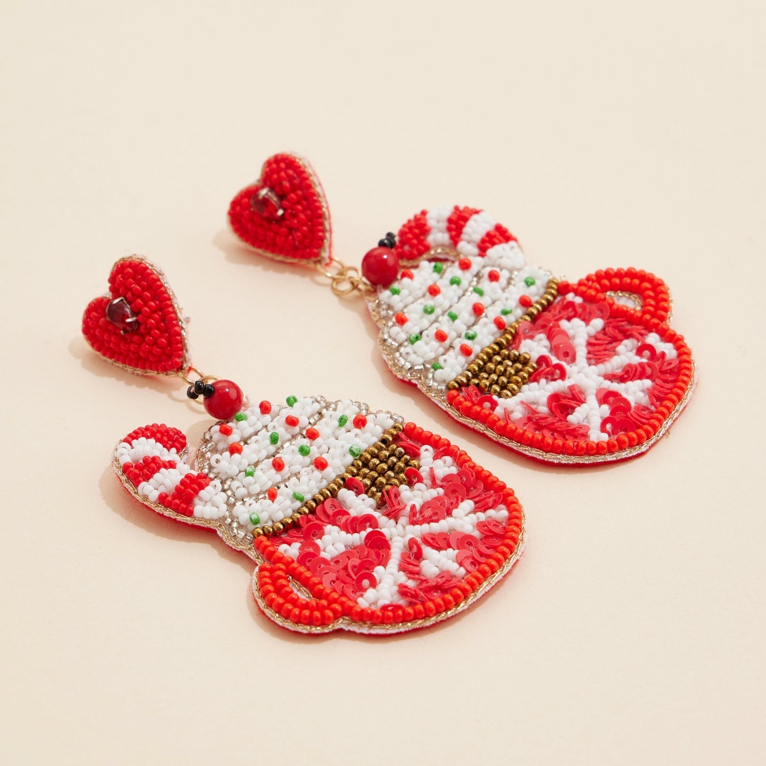 Christmas Hot Chocolate Mug Seed Beaded Dangling Earrings