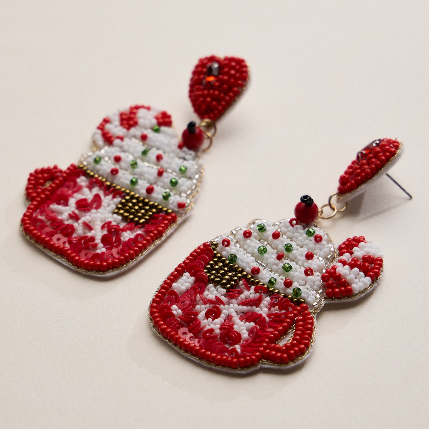 Christmas Hot Chocolate Mug Seed Beaded Dangling Earrings