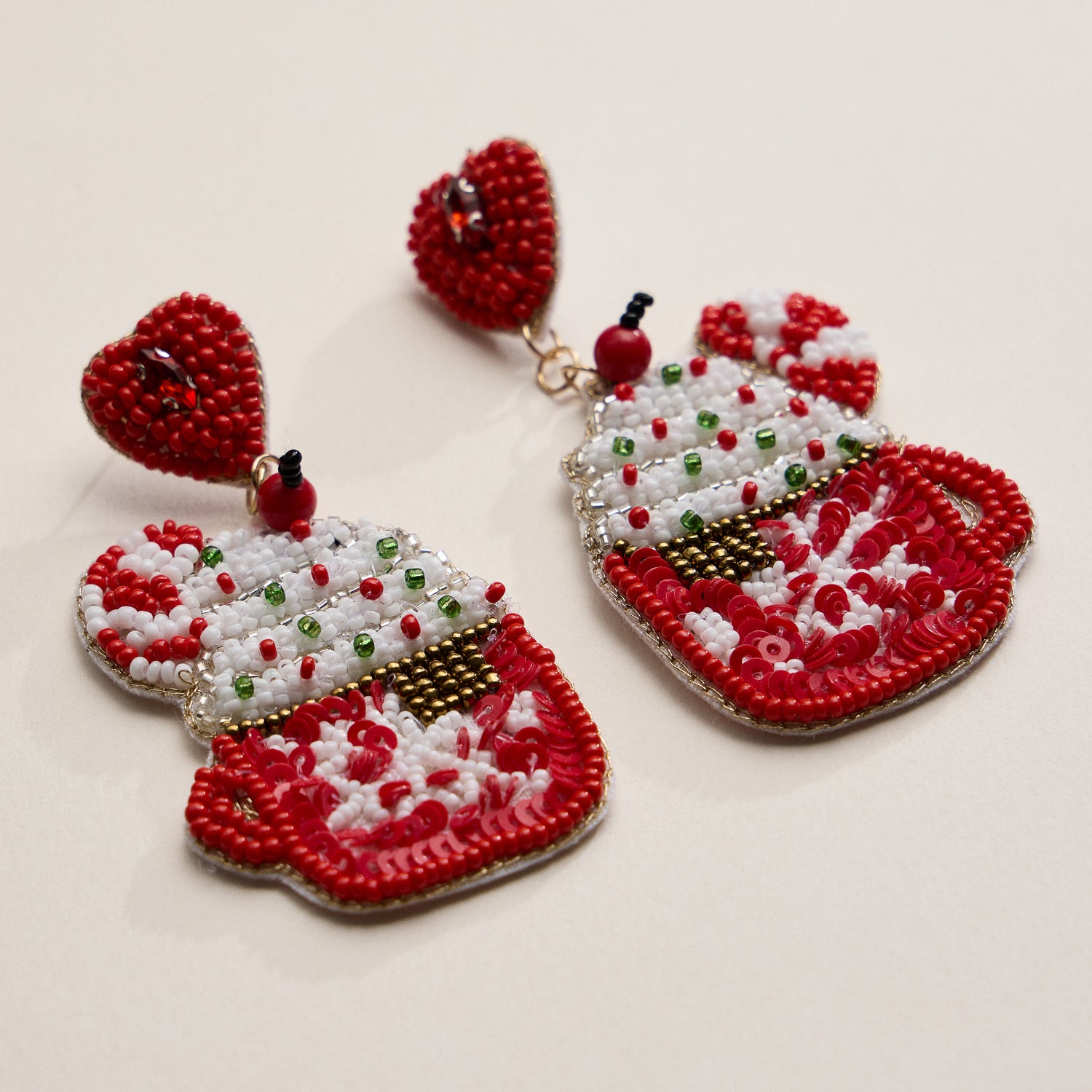 Christmas Hot Chocolate Mug Seed Beaded Dangling Earrings