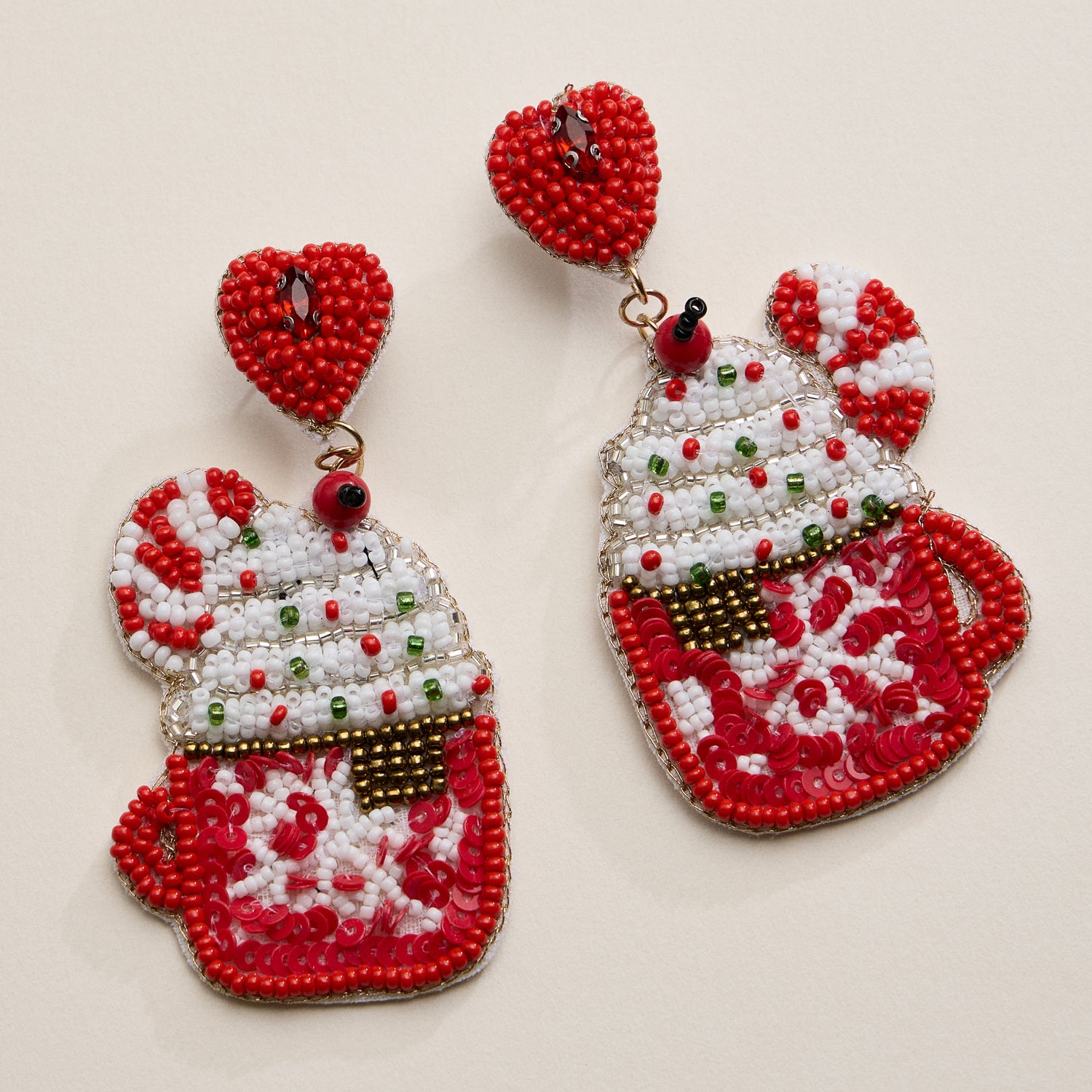 Christmas Hot Chocolate Mug Seed Beaded Dangling Earrings