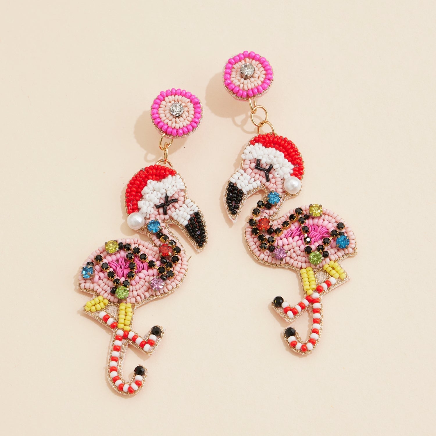 Christmas Flamingo Seed Beaded Dangling Earrings
