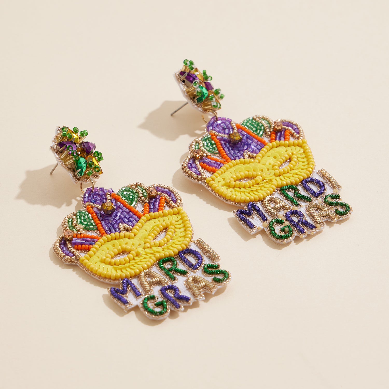 Bold Mardi Gras Mask Beaded Earrings for Festive Carnival Style