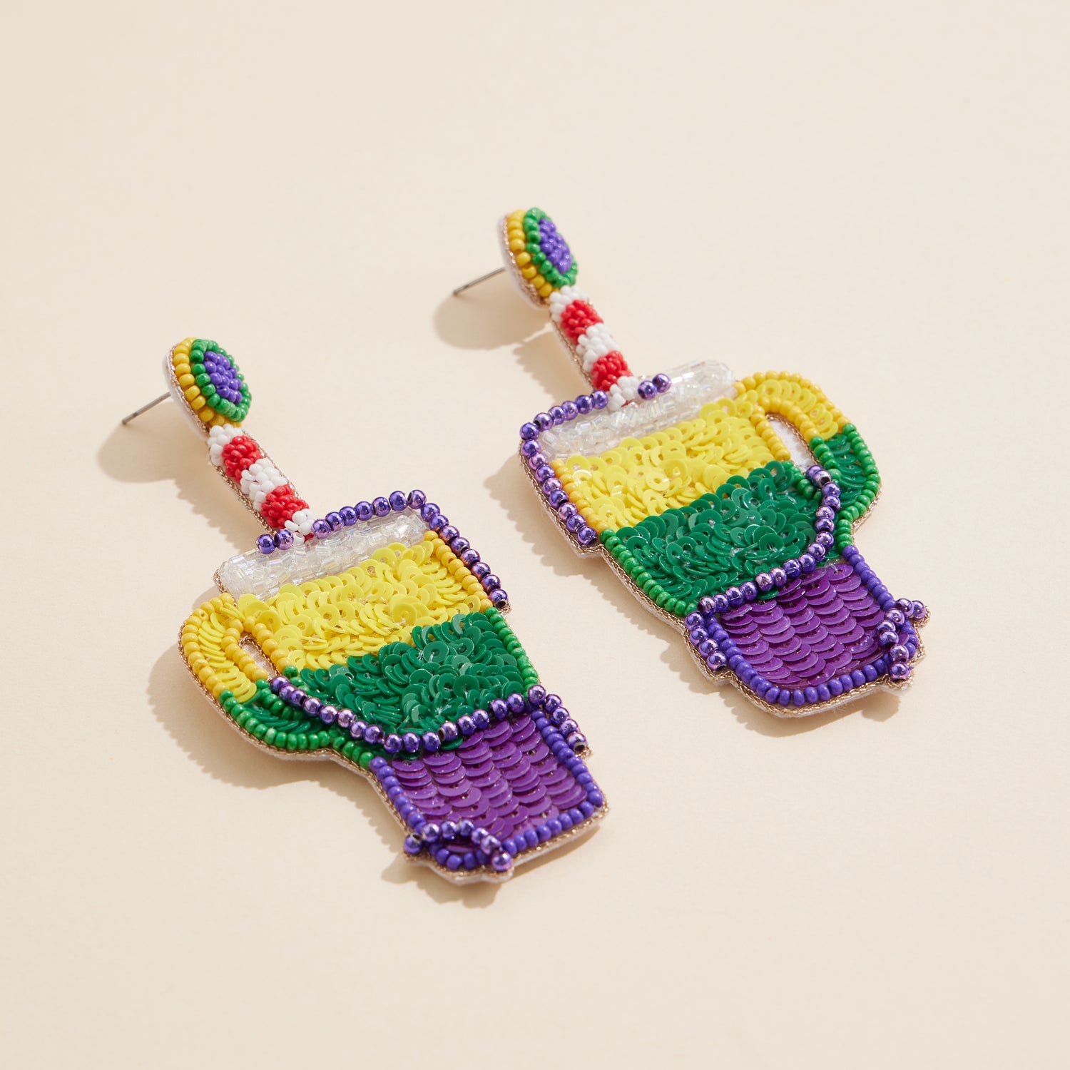 Colorful Mardi Gras Drink Beaded Earrings for Festive Statements