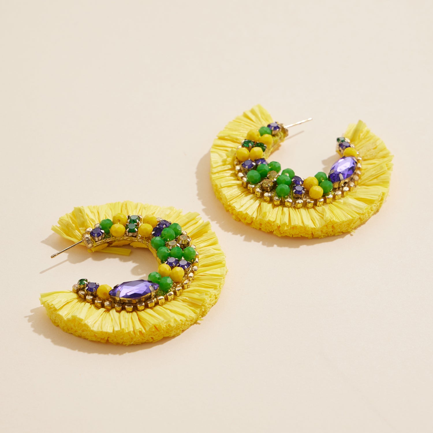 Vibrant Mardi Gras Hoop Earrings with Colorful Fringe