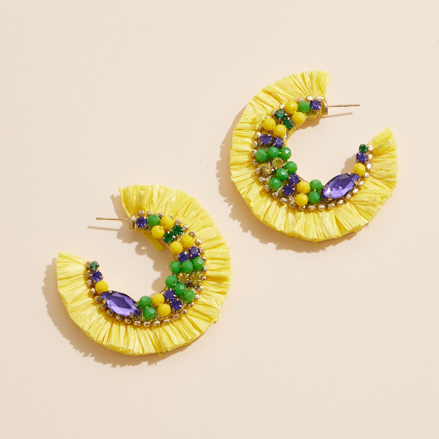 Vibrant Mardi Gras Hoop Earrings with Colorful Fringe