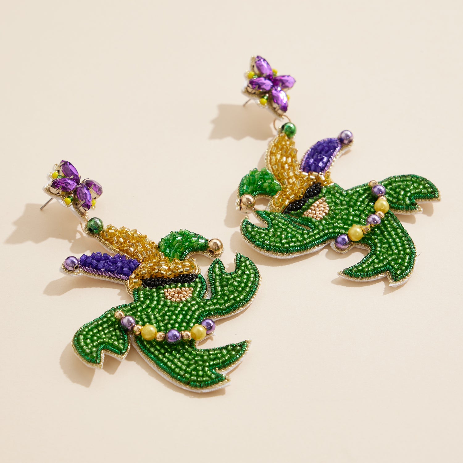 Whimsical Mardi Gras Crawfish Beaded Earrings with Jester Hat