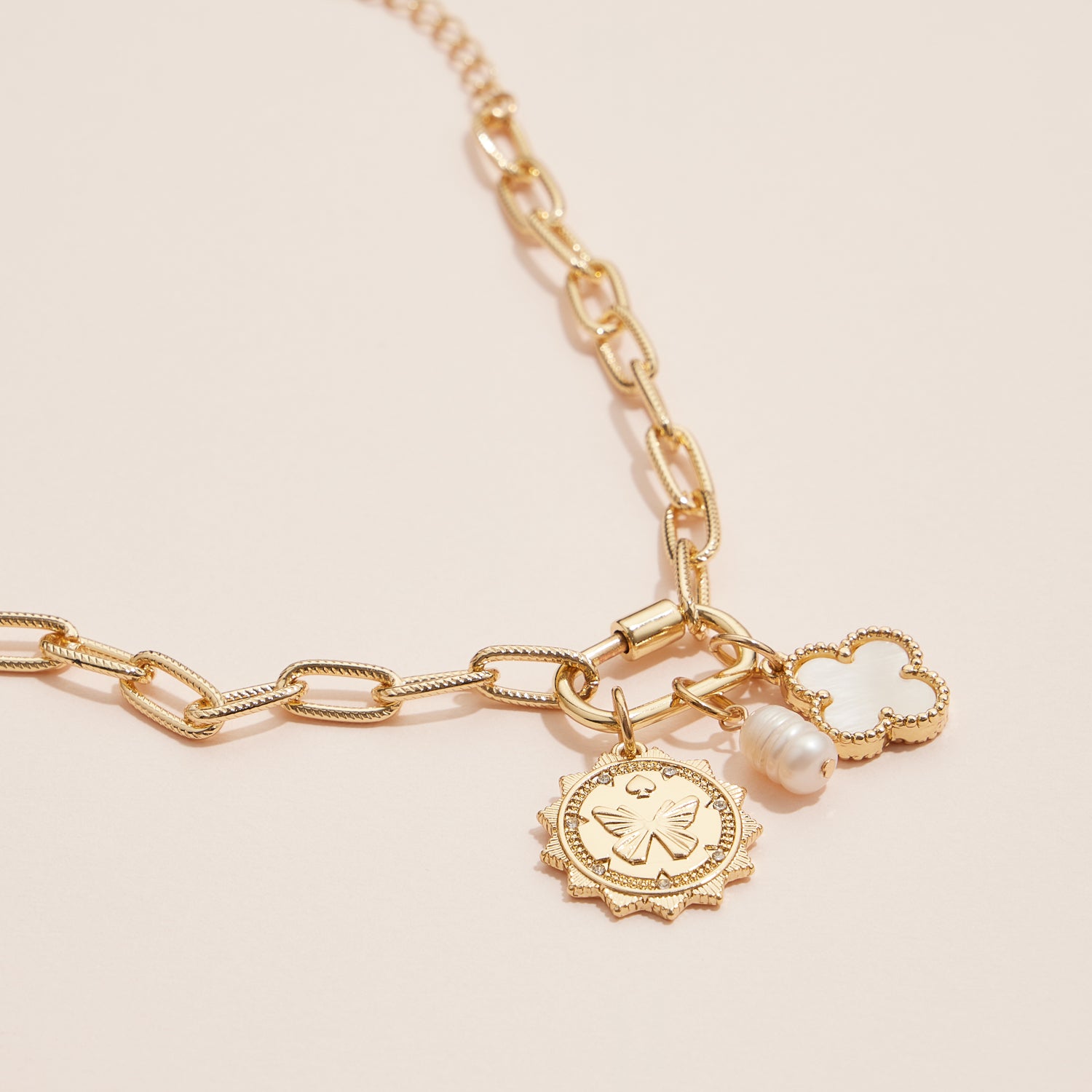 Butterfly Charm Bracelet | Freshwater Pearl & Mother of Pearl Link Bracelet