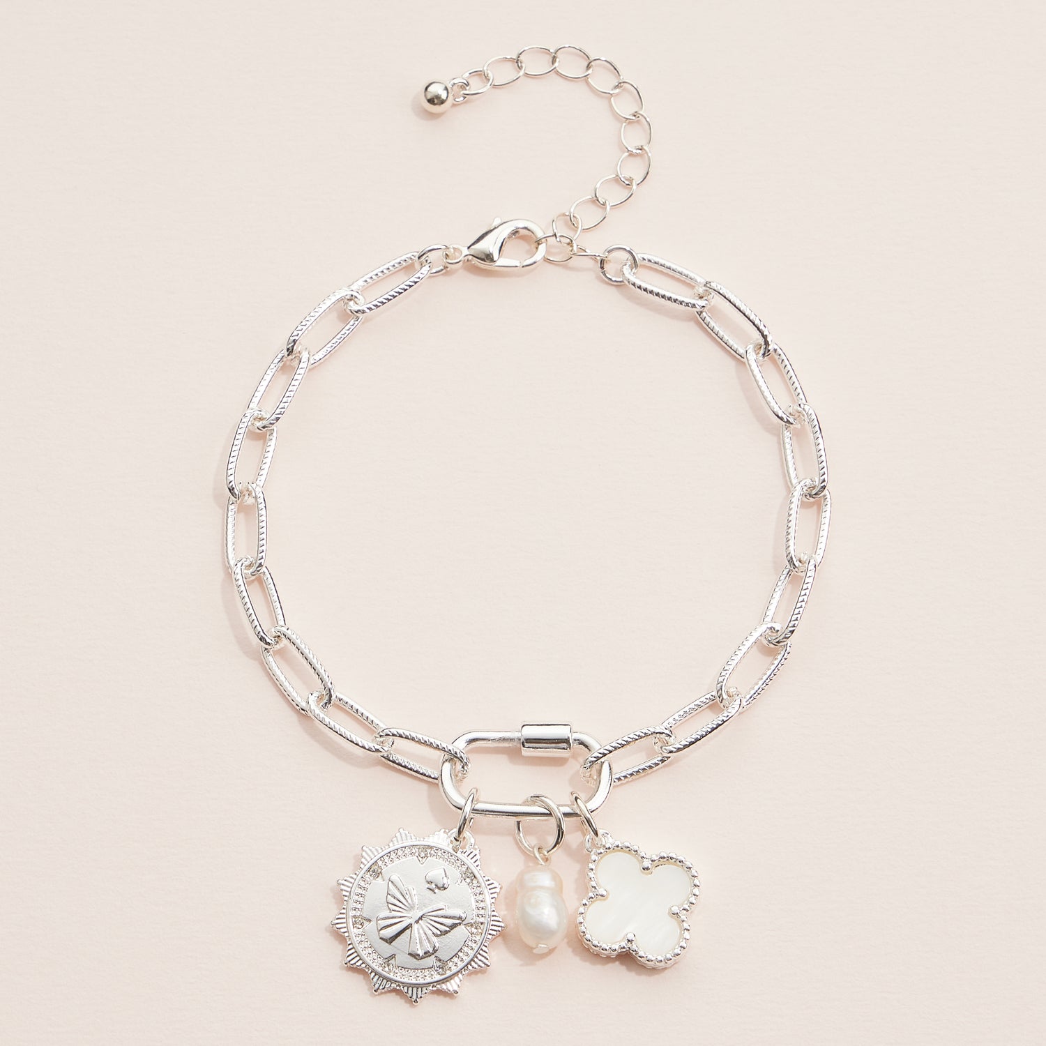 Butterfly Charm Bracelet | Freshwater Pearl & Mother of Pearl Link Bracelet