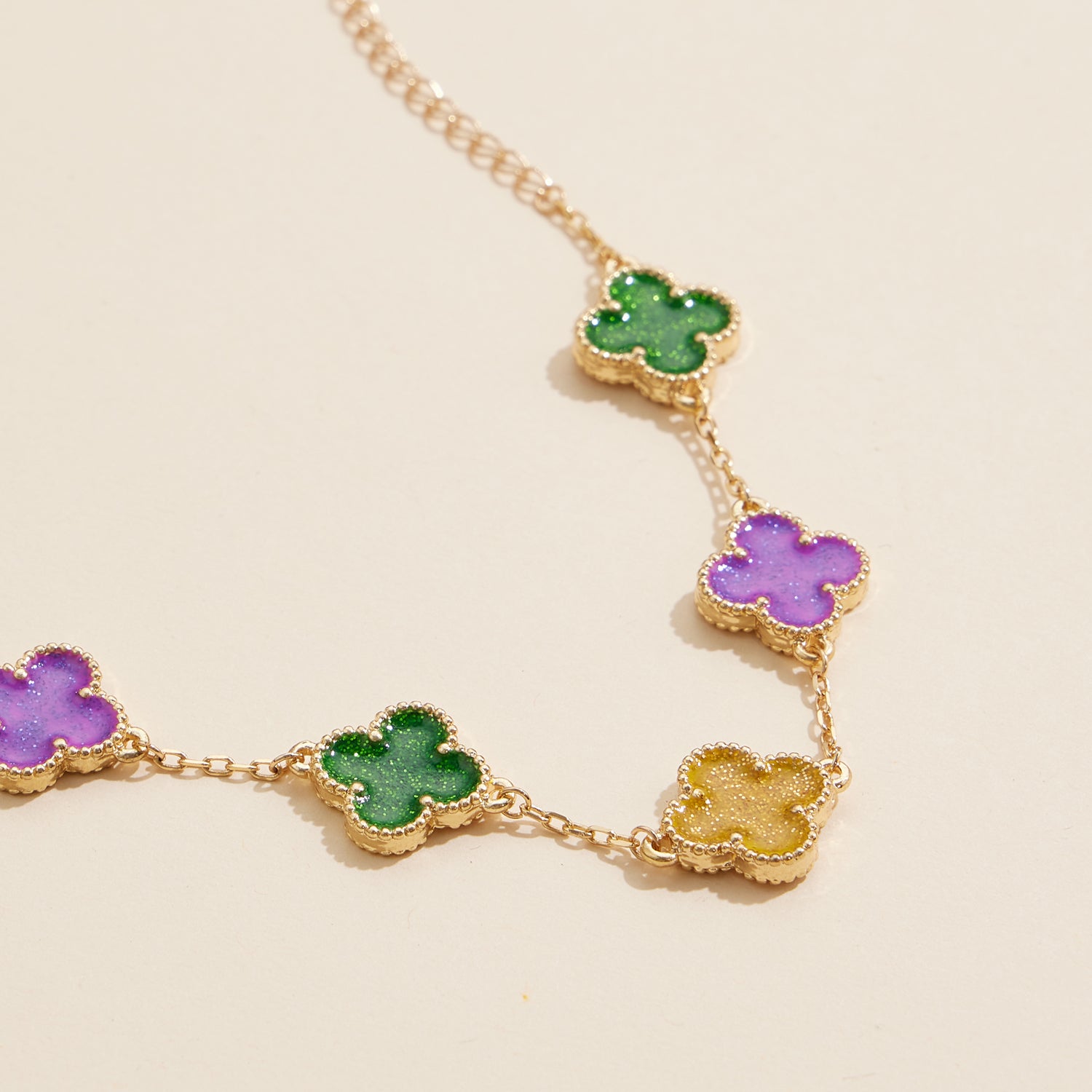 Colorful Mardi Gras Floral Link Bracelet with Festive Charms
